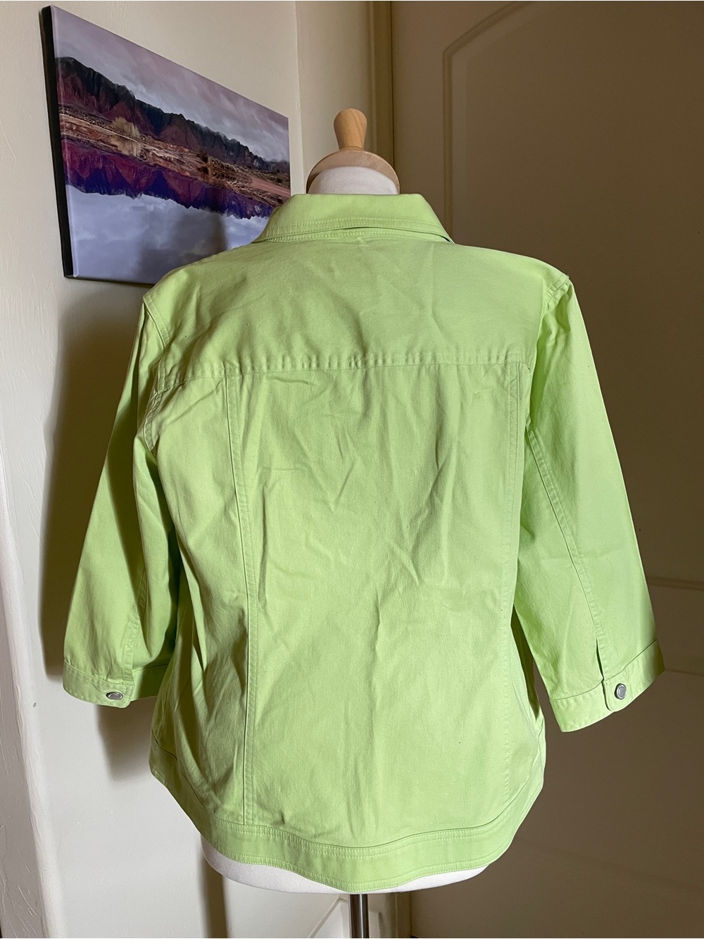 Christopher & Banks Lime Green Denim Jacket L Coastal Chic Spring Layer - Picture 4 of 5